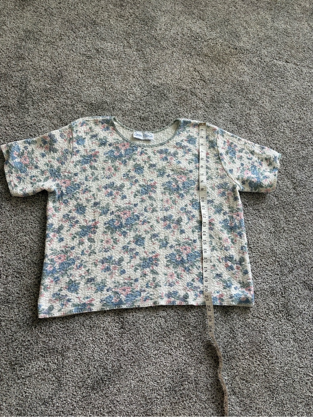 Vintage Floral Knit Sweater Tee - Cream, Blue & Pink - Picture 4 of 6